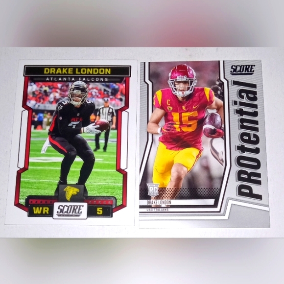 Drake London 2022 Panini Score Football #P-DL + 2023 Panini Score #37 - Picture 1 of 2